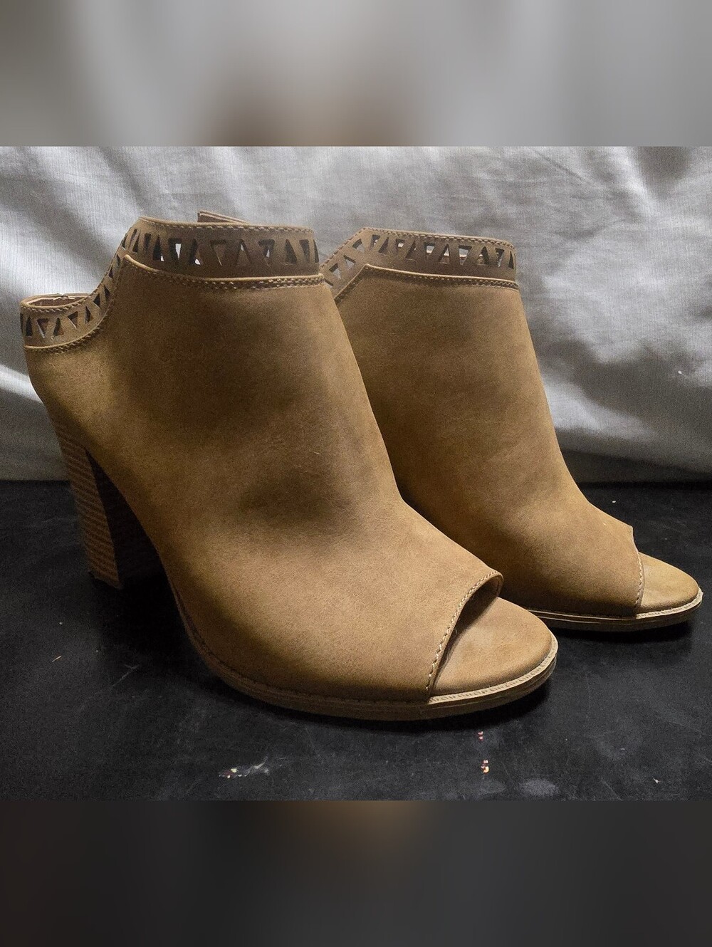 Report Tan Suede Open-Toe Cutout Mules